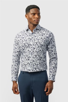 Long Sleeve Paisley Tailored Formal Shirt in White
