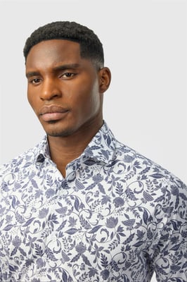 Long Sleeve Paisley Tailored Formal Shirt in White