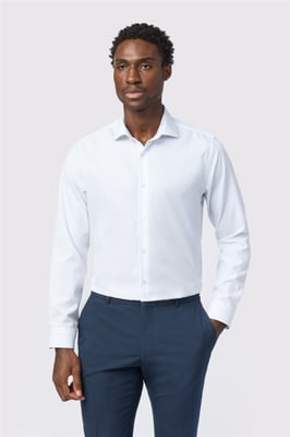 Long Sleeve Checked Tailored Formal Shirt in White