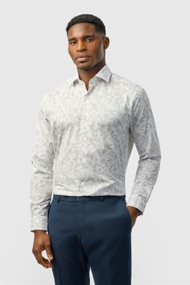 Long Sleeve Paisley Tailored Formal Shirt in White
