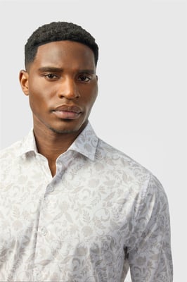 Long Sleeve Paisley Tailored Formal Shirt in White