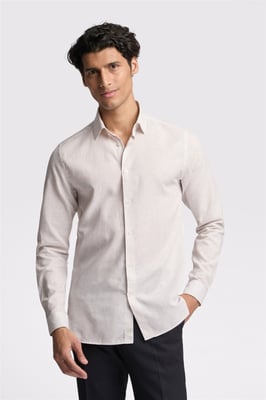 Long Sleeve Striped Slim Fit Formal Shirt in Cream