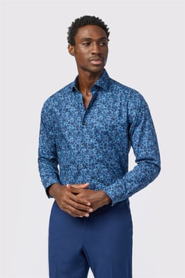 Long Sleeve Floral Tailored Formal Shirt in Blue