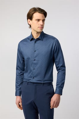 Long Sleeve Floral Slim Fit Formal Shirt in Dark Blue