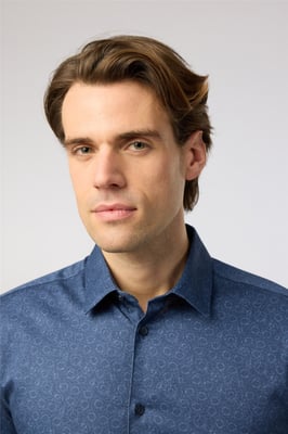 Long Sleeve Floral Slim Fit Formal Shirt in Dark Blue