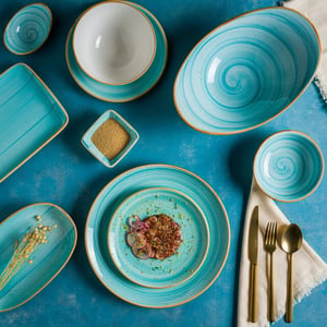 Bonna Serveerschaal aqua porselein 10 cm (45cc) set van 2