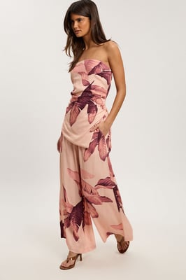 Petite Viscose Linen Palm Print Trouser