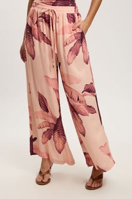 Petite Viscose Linen Palm Print Trouser