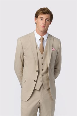 Single Breasted Long Sleeve Two Button Slim Fit Suit Jacket in Natural