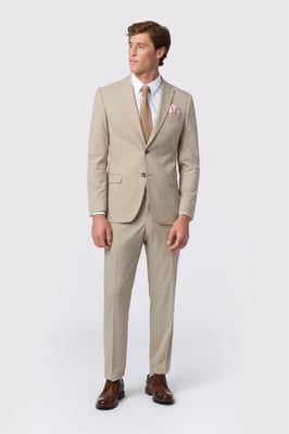 Single Breasted Long Sleeve Two Button Slim Fit Suit Jacket in Natural