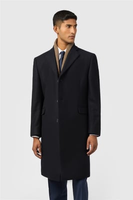 Single Breasted Long Sleeve Three Button Overcoat in Navy
