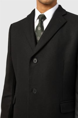 Single Breasted Long Sleeve Four Button Overcoat in Black