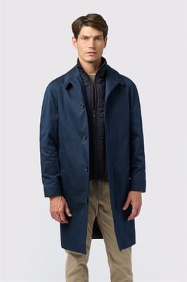 Single Breasted Long Sleeve Six Button Overcoat in Navy