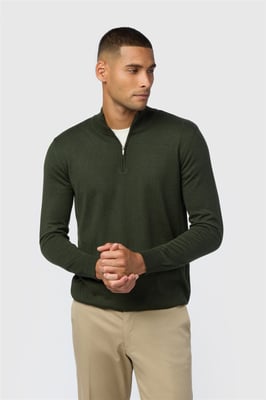 Zip Up Zip Neck Jumper in Dark Green