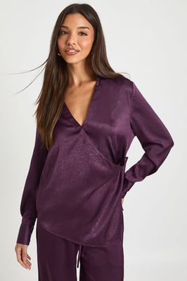 Wrap Front Long Sleeve Top