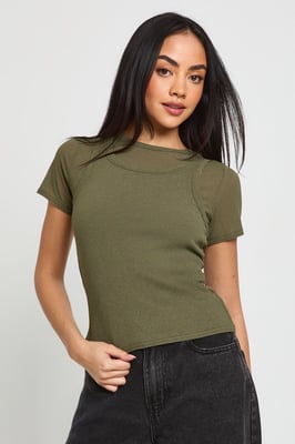 Sherred Textured Rib Double Layered Top