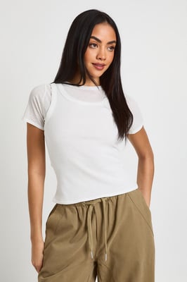 Sherred Textured Rib Double Layered Top