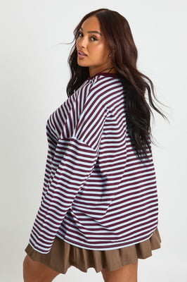 Plus Crew Neck Oversized Stripe Top
