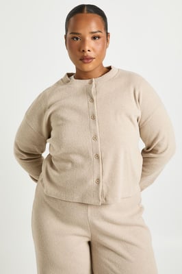 Plus Button Front Knitted Soft Rib Top