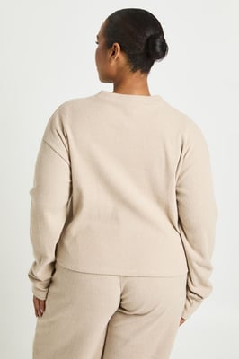 Plus Button Front Knitted Soft Rib Top