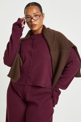 Plus Button Front Knitted Soft Rib Top