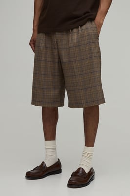 Tailored Check Wide Leg Pleat Front Suit Shorts
