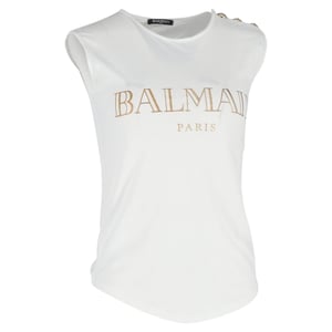 Balmain Logo Print Tank Top in White Cotton
