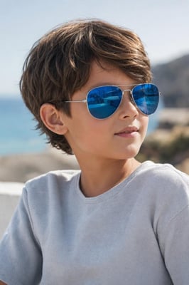 Kids Aviator Sunglasses Silver Frame With Blue Mirrored Lenses