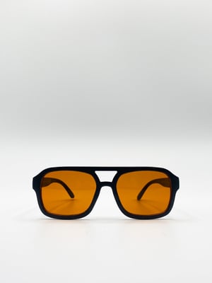70's Navigator Sunglasses In Black With Orange Lenses