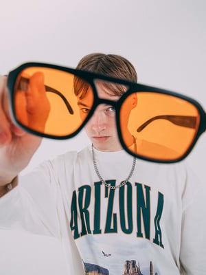 70's Navigator Sunglasses In Black With Orange Lenses