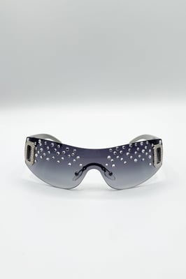 Racer Diamante Sunglasses In Silver