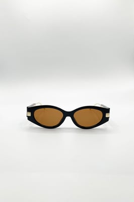 Oval Metal Detail Sunglasses In Black