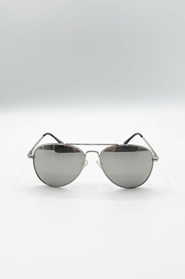 Aviator Sunglasses Silver Frame With Silver Mirrored Lenses