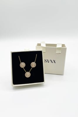 Diamante Halo Necklace & Earrings Set in Gold with Gift Box