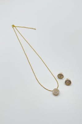 Diamante Halo Necklace & Earrings Set in Gold with Gift Box