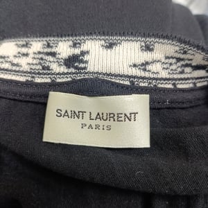 Saint Laurent Patterned-Knit Neckline T-Shirt in Black Cotton