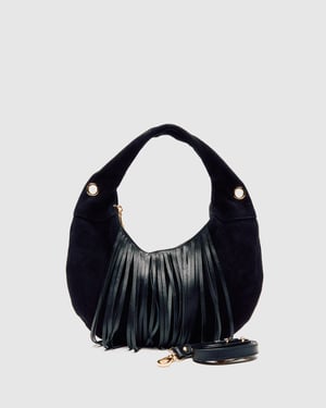 Mini Gabi Suede franje zwart met de Goud Tas