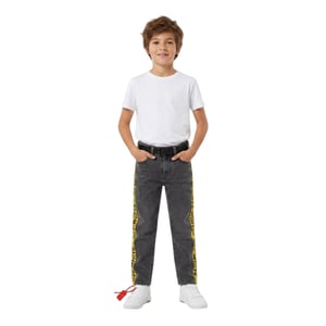 Off White Kinderjeans van gewassen denim met logo, 5 zakken en een rechte pasvorm (Grijs/Geel)