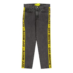 Off White Kinderjeans van gewassen denim met logo, 5 zakken en een rechte pasvorm (Grijs/Geel)