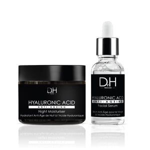 Dr H Anti-Ageing Hyaluronic Acid Facial Serum 30ml + Hyaluronic Acid Night Moisturiser 60ml for Dryness, Fine Lines, Wrinkles
