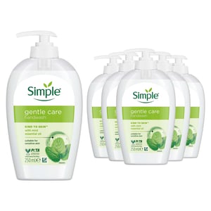 Simple Kind to Skin Gentle Care Hand Wash with Mint Oil, 6 x 250ml