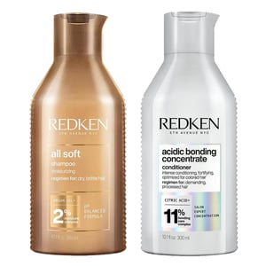 Redken All Soft Shampoo 300ml & Acidic Bonding Concentrate Conditioner 300ml Duo