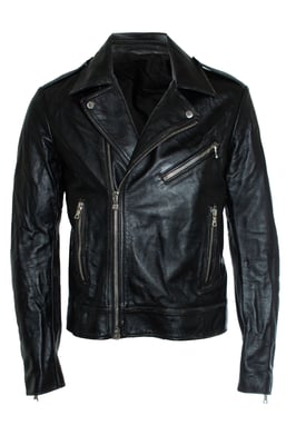Balmain, Black leather biker jacket with zippers and logo