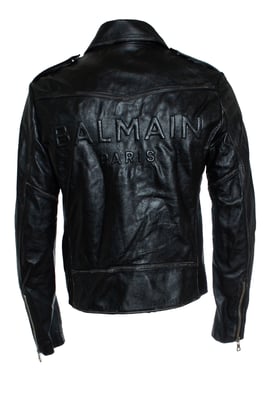Balmain, Black leather biker jacket with zippers and logo