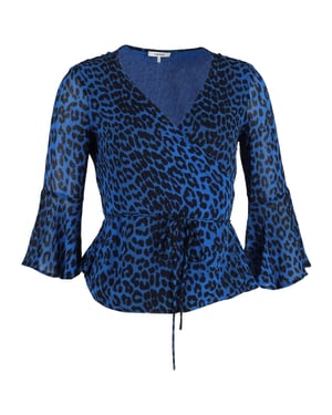 Ganni Wrap Blus i Blå Viskos med Djurtryck