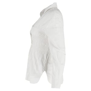 Ganni Shirred Long Sleeve Shirt in White Cotton