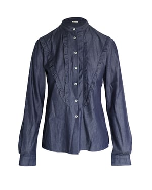 Miu Miu blouse met ruches in blauw katoen