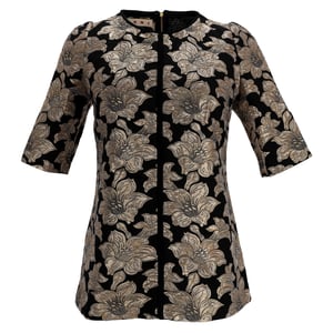 Marni Blouse met korte mouwen van bloemenmotief en lurex jacquard in zwart katoen