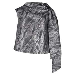Ganni – Dubbelknäppt Jacquardblus i Silverfärgad Polyester