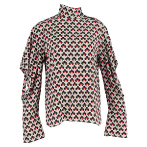 Marni Cutout Printed Turtleneck Top in Multicolor Silk